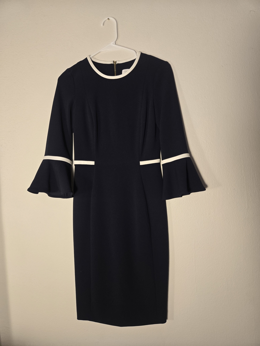 Calvin Klein Navy Midi Dress with White Trim